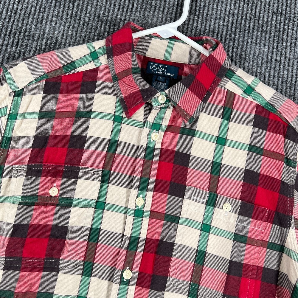Polo Ralph Lauren Work Shirt Mens XL Extra Large Red Plaid Flannel Button Up